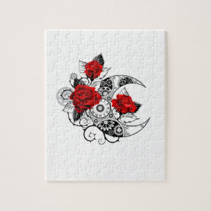 Mechanischer Halbmond mit roten Rosen Puzzle