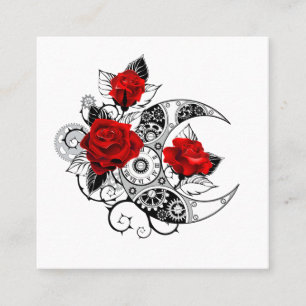 Mechanischer Halbmond mit roten Rosen Quadratische Visitenkarte