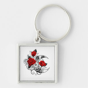 Mechanischer Halbmond mit roten Rosen Schlüsselanhänger
