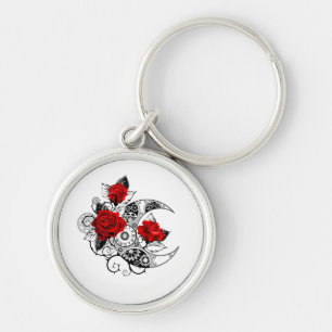 Mechanischer Halbmond mit roten Rosen Schlüsselanhänger