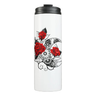 Mechanischer Halbmond mit roten Rosen Thermosbecher