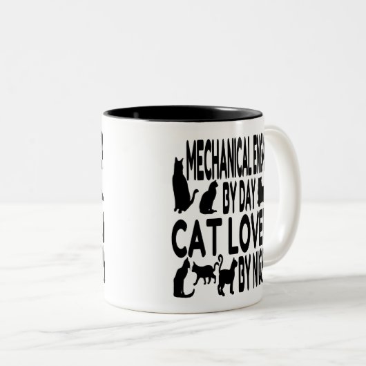 Mechanischer Ingenieur für Cat Lover Zweifarbige Tasse (VorderseiteRechts)