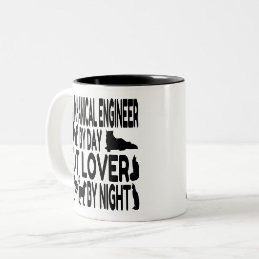 Mechanischer Ingenieur für Cat Lover Zweifarbige Tasse (Vorderseite Links)