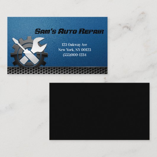 Mechanischer Reparaturservice für blaues Auto Visitenkarte (Vorne/Hinten)