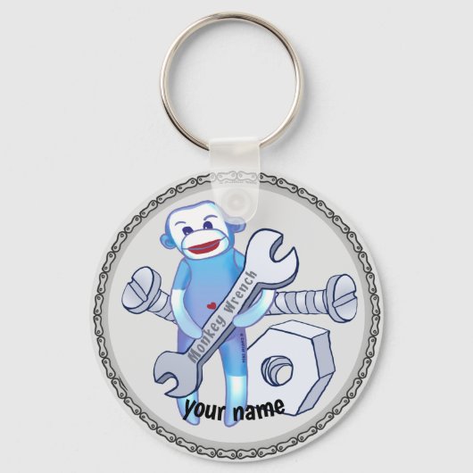 Mechanischer Schlüsselanhänger Sock Monkey (Vorderseite)