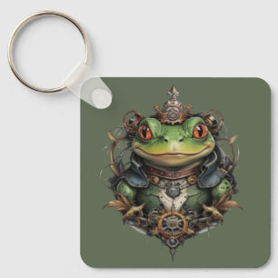 "Mechanischer Sprung: Der Steampunk-Grüner Frosch" Schlüsselanhänger