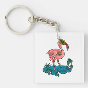 Mechanischer Vogel, rosa Flamingo Mecha-Roboter Schlüsselanhänger