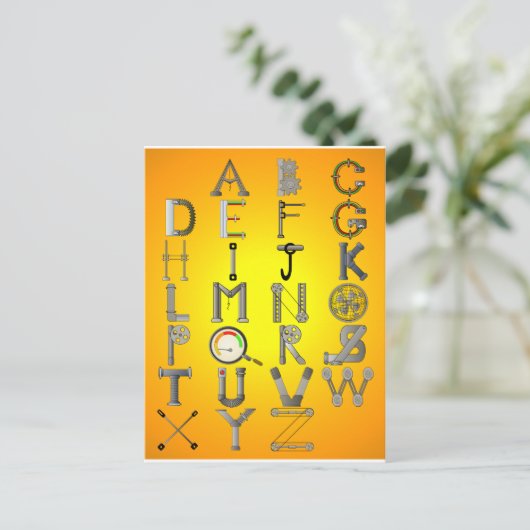 MECHANISCHES ALPHABET POSTKARTE (Stehend Vorderseite)