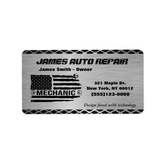 Mechanisches amerikanisches Auto-Reparaturlogo Adressaufkleber (Vorne)