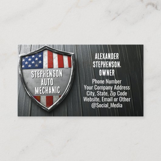 Mechanisches Auto des Patriotischen Schilds Visitenkarte (Vorderseite)