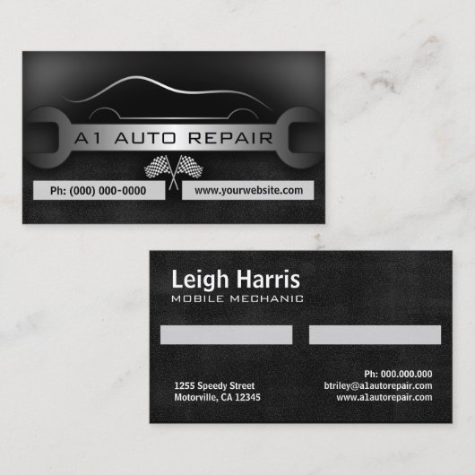 Mechanisches Auto mit Schraubenschlüssel von Schra Visitenkarte (Vorne/Hinten)