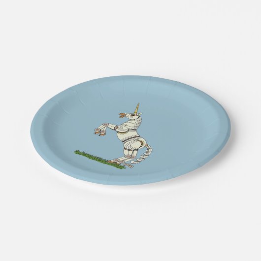 Mechanisches Einhorn Pappteller (Schrägansicht)