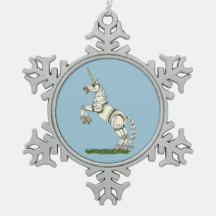 Mechanisches Einhorn Schneeflocken Zinn-Ornament
