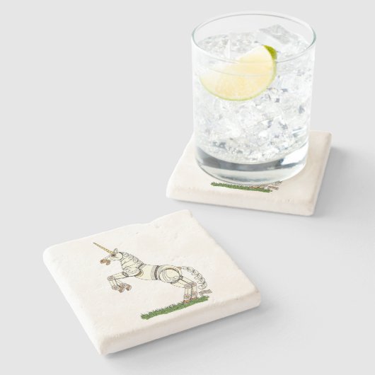 Mechanisches Einhorn Steinuntersetzer (Seitenansicht)