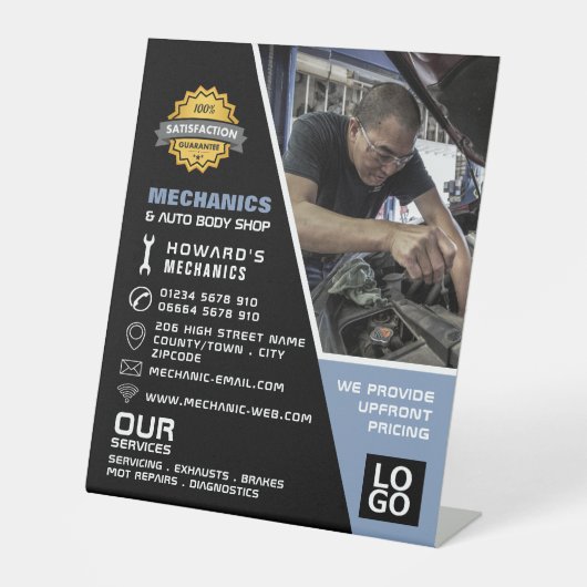 Mechanisches Foto Auto Mechanik und Reparatur Werb Sockelschild (Vorderseite)