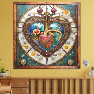Mechanisches Herz Anatomische Steampunk-Serie Leinwanddruck