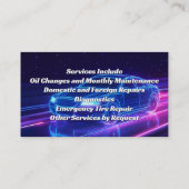 Mechanisches mobiles Auto Reparatur Foto Lila Neon Visitenkarte (Rückseite)