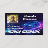 Mechanisches mobiles Auto Reparatur Foto Lila Neon Visitenkarte (Vorderseite)