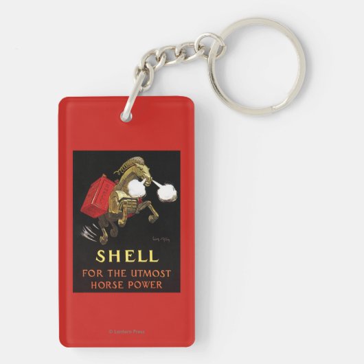 Mechanisches Pferd mit Muschel-Öl Schlüsselanhänger (Rückseite)