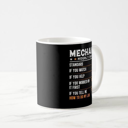 Mechanisches Stundenzettel Funny Car Mechanic Gesc Kaffeetasse (VorderseiteRechts)