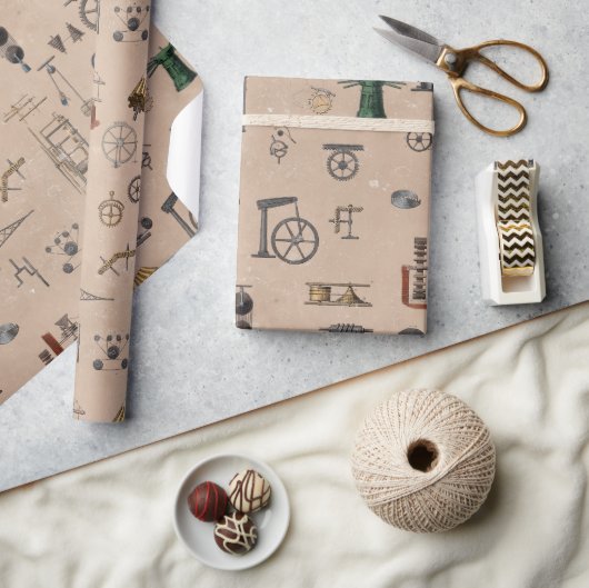 Mechanisches wissenschaftliches Muster für antikes Geschenkpapier (Kunsthandwerk)