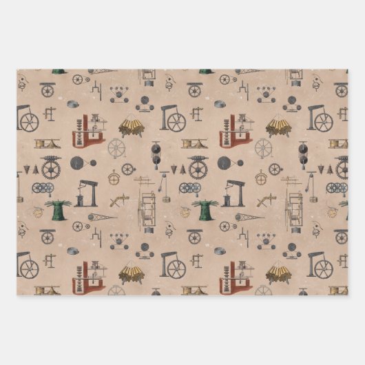 Mechanisches wissenschaftliches Muster für antikes Geschenkpapier Set (Vorderseite 3)