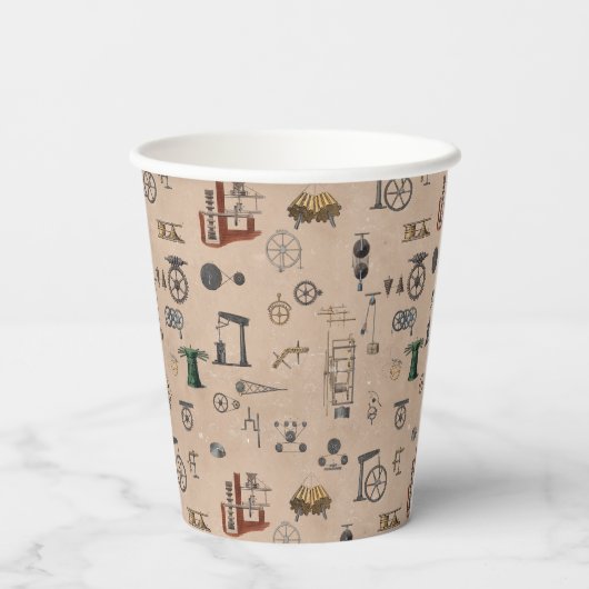 Mechanisches wissenschaftliches Muster für antikes Pappbecher (Rückseite)