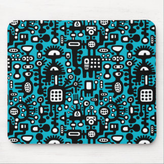 Mechanoid World - Schwarz und Weiß mit Aqua Blue Mousepad