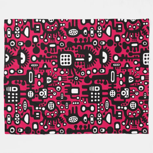 Mechanoid World - Schwarz und Weiß mit Crimson Red Fleecedecke (Vorderseite (Horizontal))