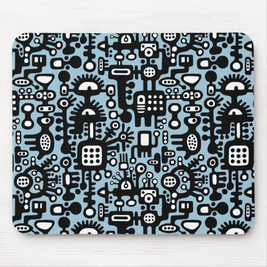 Mechanoid World - Schwarz und Weiß mit Lt Blue Mousepad (Vorne)