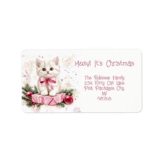 MeChristmas Kitten Pink Adressaufkleber (Vorne)