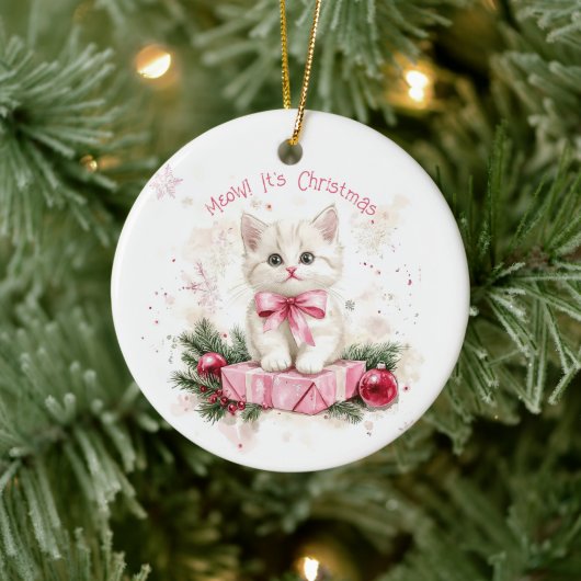 MeChristmas Kitten Pink Keramik Ornament (Baum)