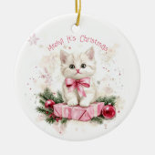 MeChristmas Kitten Pink Keramik Ornament (Vorne)