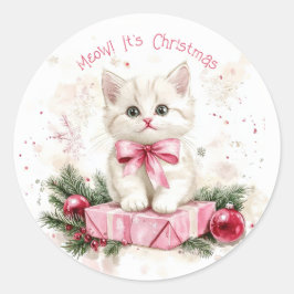 MeChristmas Kitten Pink Runder Aufkleber