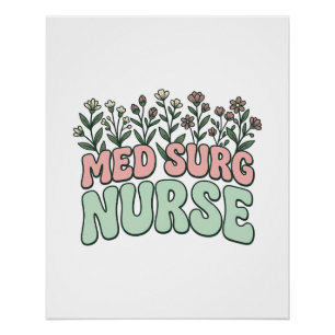 Med Chirurg Krankenschwester Floral Vintage Vektor Poster