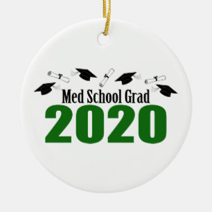 Med School Grad 2020 Karten und Diplome (grün) Keramik Ornament