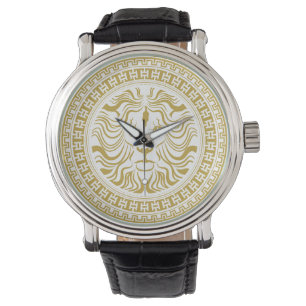 Medaillon-Löwe-Goldweiß Armbanduhr