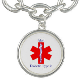 MedAlert Diabetes Round Charm, Silver Plated Armband