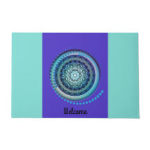 Medallion Aqua Blue lila Welcome Mat