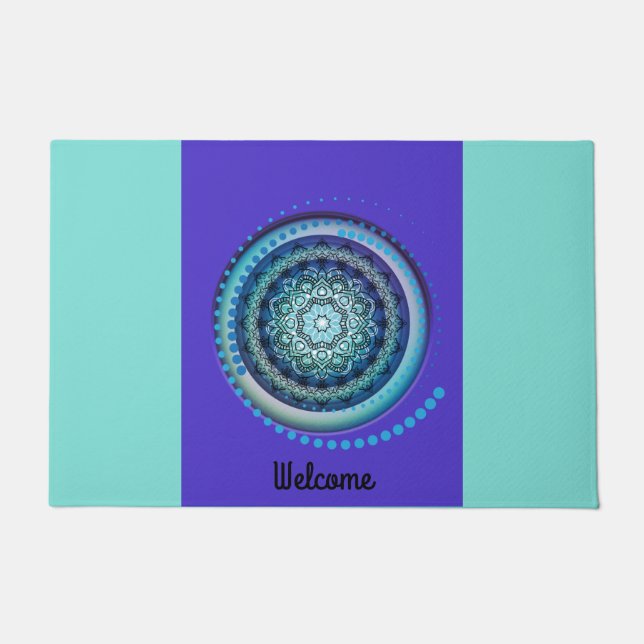 Medallion Aqua Blue lila Welcome Mat Fußmatte (Vorderseite)