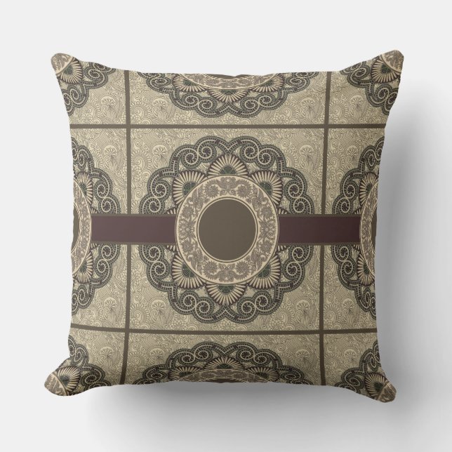 Medallion Design Taupe Reversible Pillow Kissen (Vorderseite)
