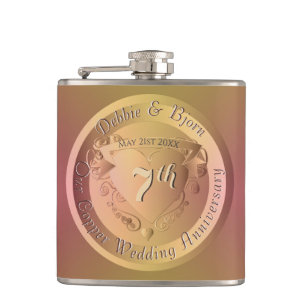 Medallion-Flasche zum 7. Geburtstag von Kupfer Flachmann