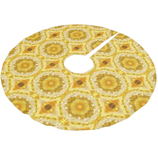 Medallion in Mustard Golden Yellow Batik Pattern Polyester Weihnachtsbaumdecke (Schrägansicht)
