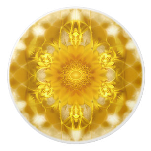Medallion in Mustard Yellow Batik Pattern Keramikknauf