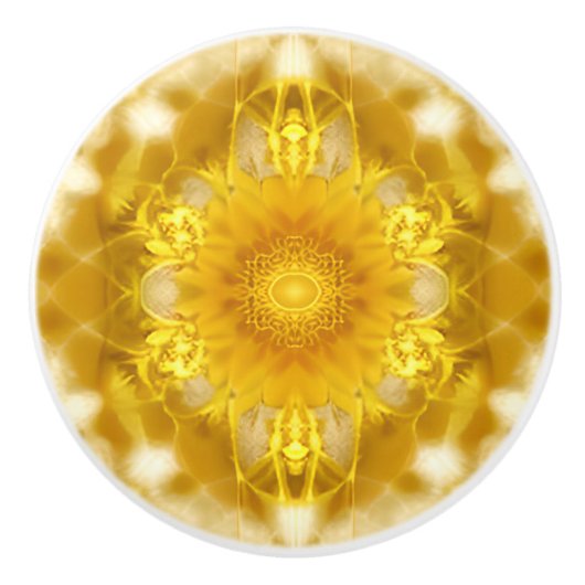 Medallion in Mustard Yellow Batik Pattern Keramikknauf (Vorderseite)