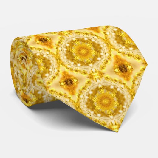 Medallion in Mustard Yellow Batik Pattern Krawatte (Gerollt)