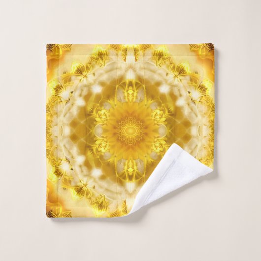 Medallion Muster in Mustard Yellow Batik Muster Badhandtuch Set (Waschlappen)