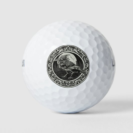 Medallion Raven Bird Art Monogram Art Golfball (Vorderseite)