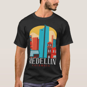 Medellin Colombia City Skyline Silhouette Kontur T-Shirt