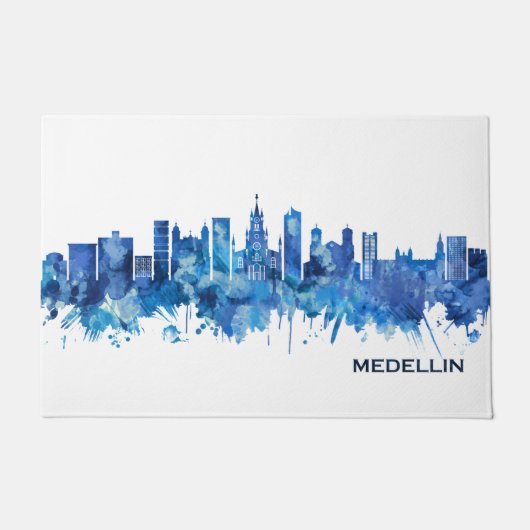 Medellin Colombia Skyline Blue Fußmatte (Vorderseite)